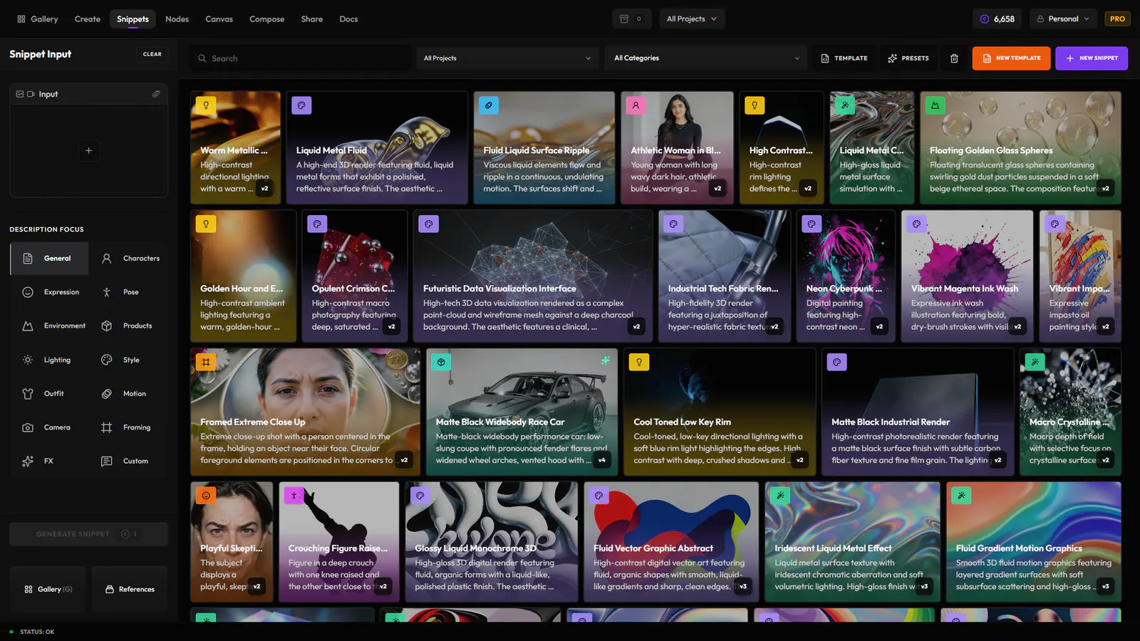 Snippets interface