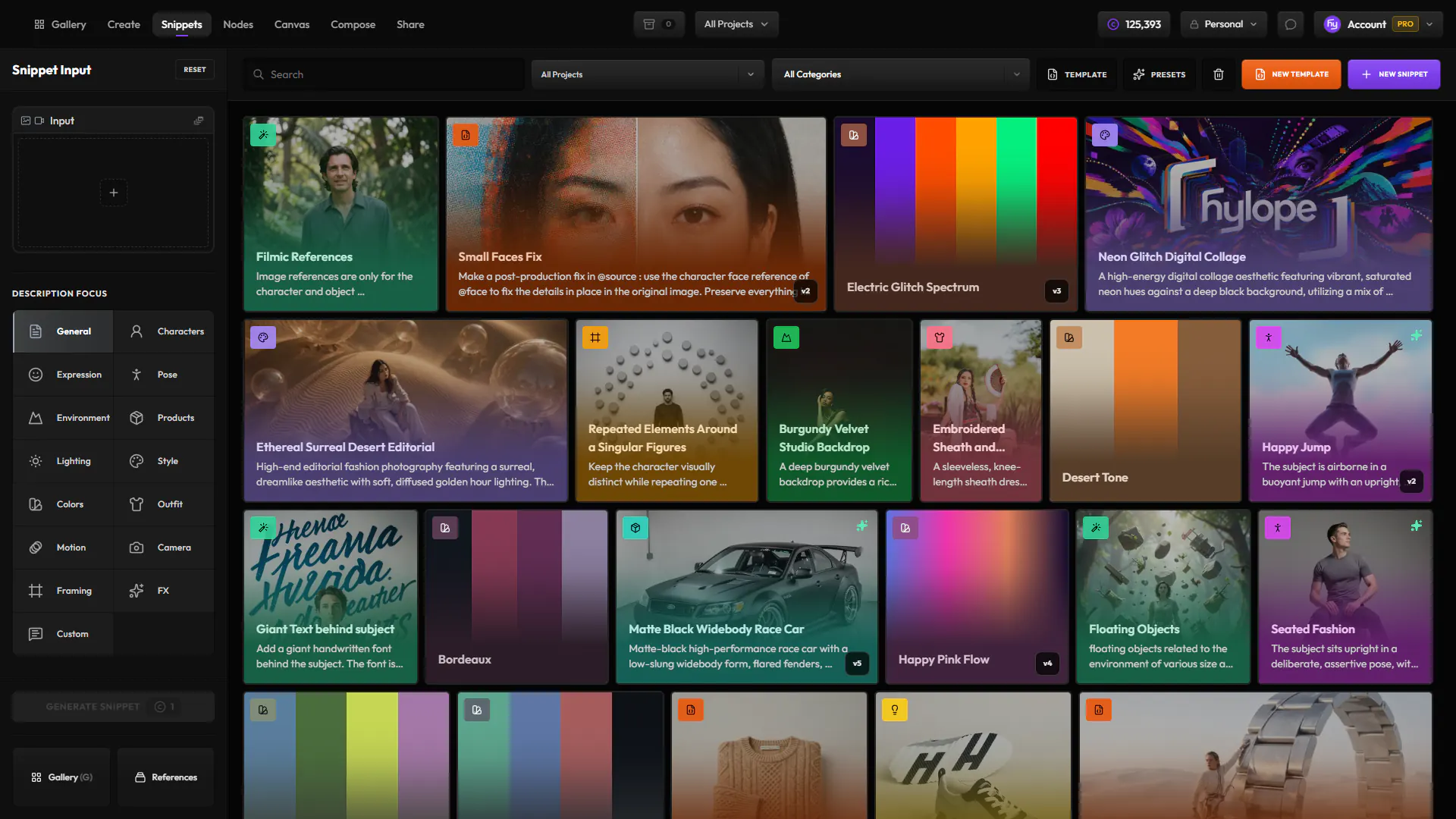 Snippets interface